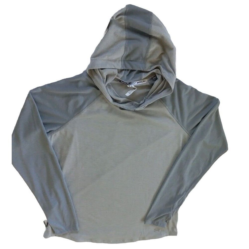 Under Armour Run Women Large Fitted Heatgear Active Hoody Sweater Stripe AshGray